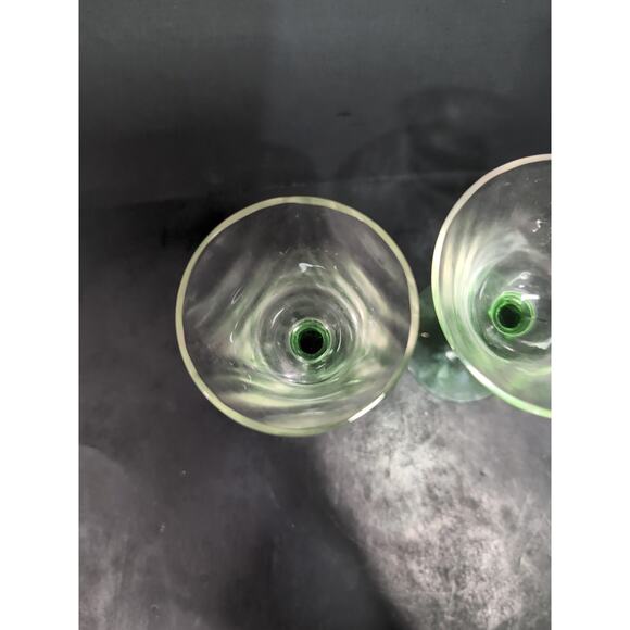 Tiffin Green Stem Cordials Festoon Optic Wine Uranium Vintage Stemware, Set of 2 - Picture 6 of 13